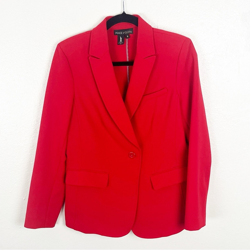 PEACE OF CLOTH Red Long Sleeves Single Button Suit Jacket Blazer, Size 8